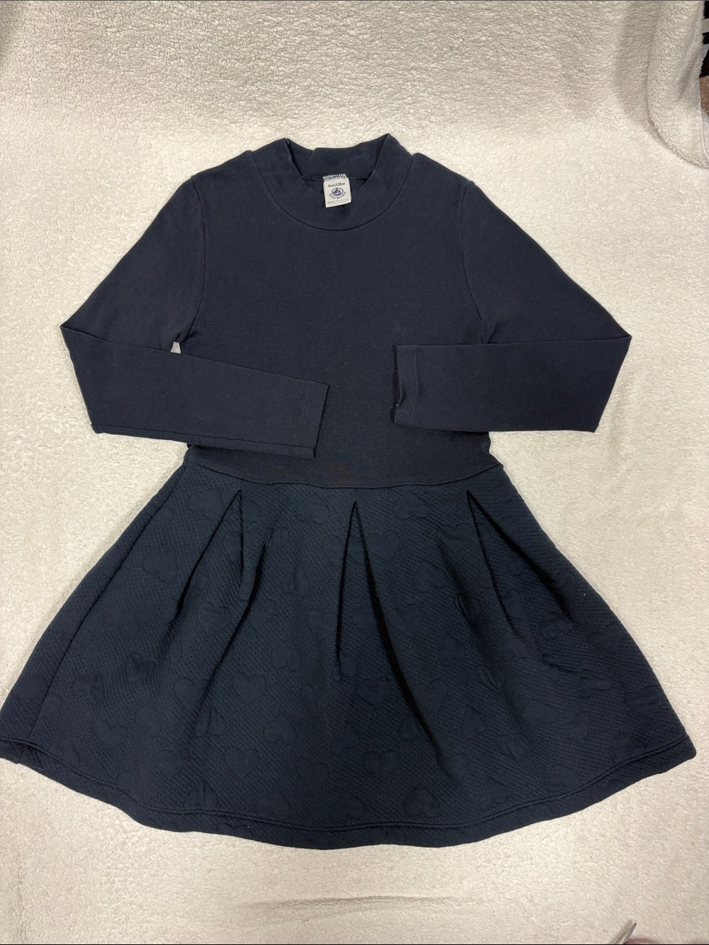 Petit Bateau Navy Heart-Textured Long-Sleeve Fit-and-Flare skater Dress girls 8